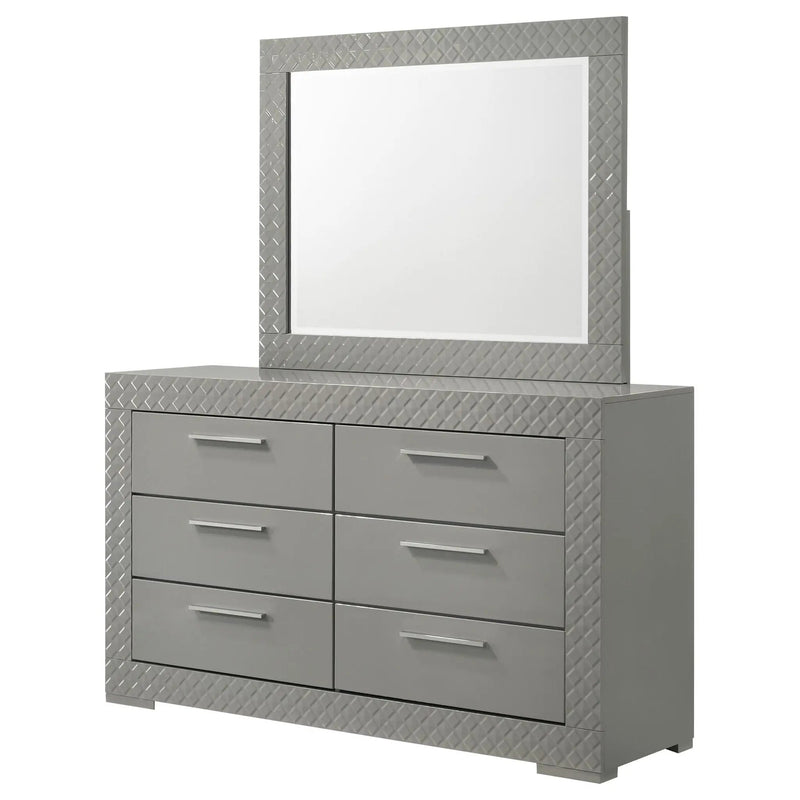 Ives 6-drawer Dresser and Mirror Grey High Gloss by Unique Piece Furniture