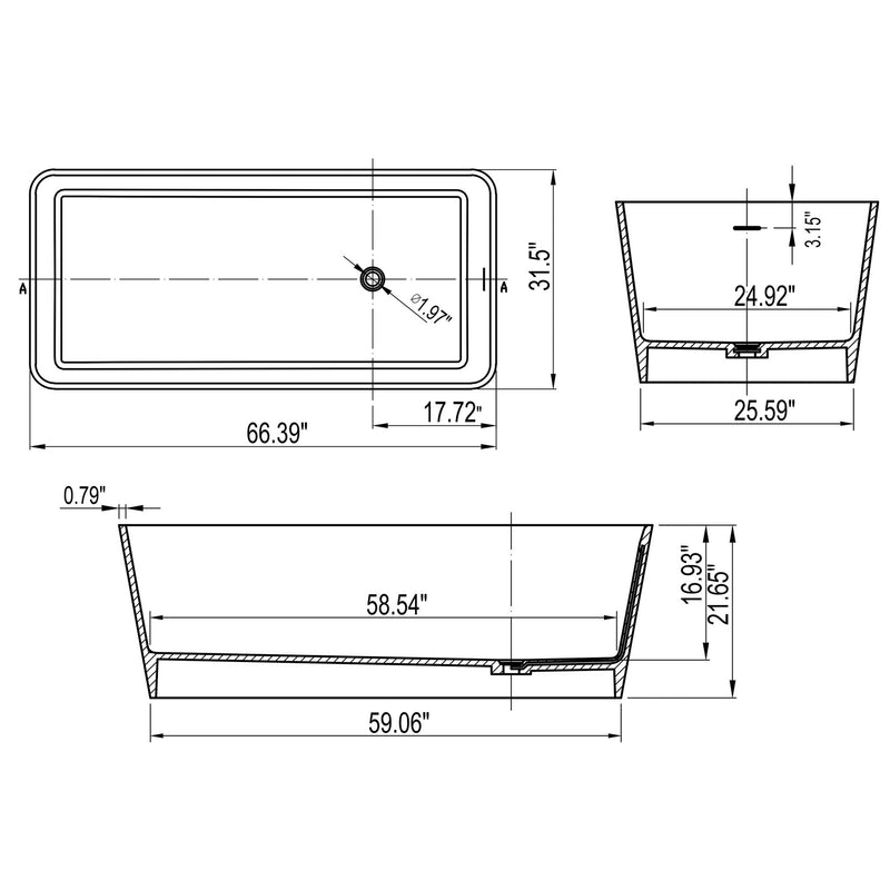 Freestandingn And Solid Surface, Soaking Bathtub For Bathroom - Matte White by HouseOfZazla
