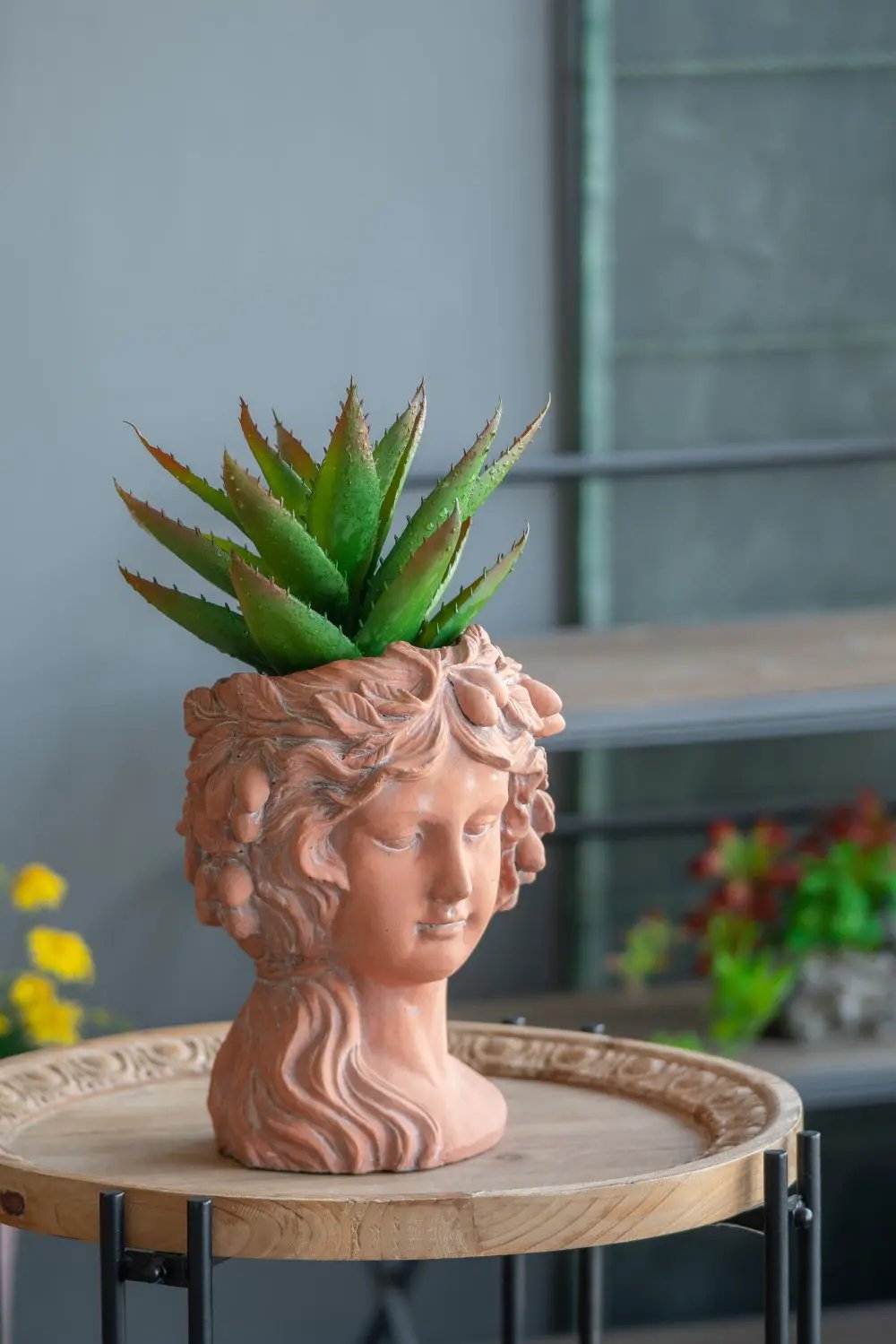 8X9X11.5" Head Bust Planter, Greek Style Cement Head Planter, Indoor Outdoor Home Garden Decor - Brown by HouseOfZazla