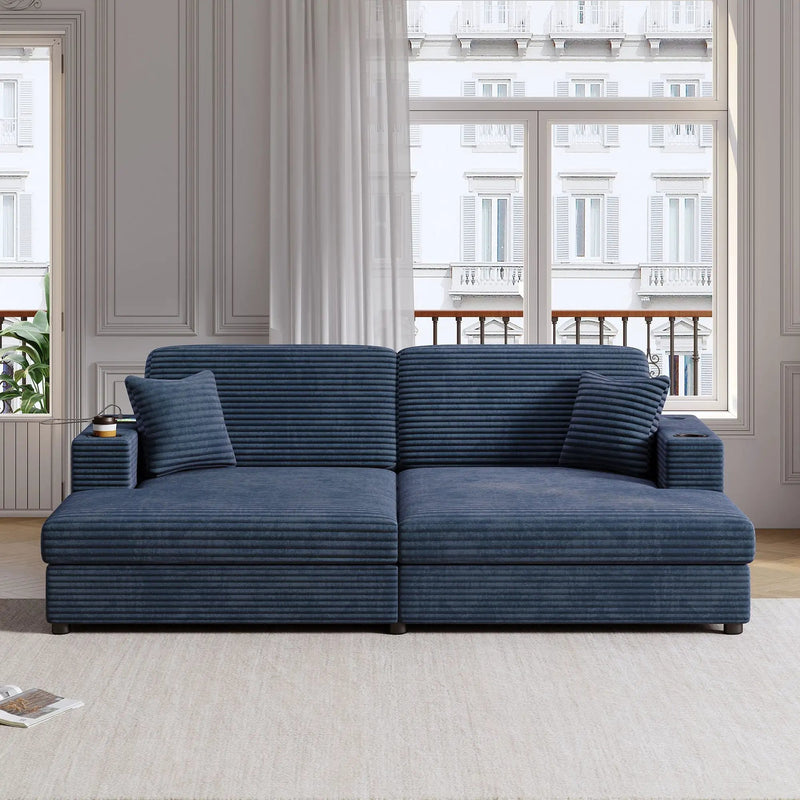 Oversized Loveseat Chaise With 2 USB Ports, 2 Cup Holders And 2 Throw Pillows by HouseOfZazla