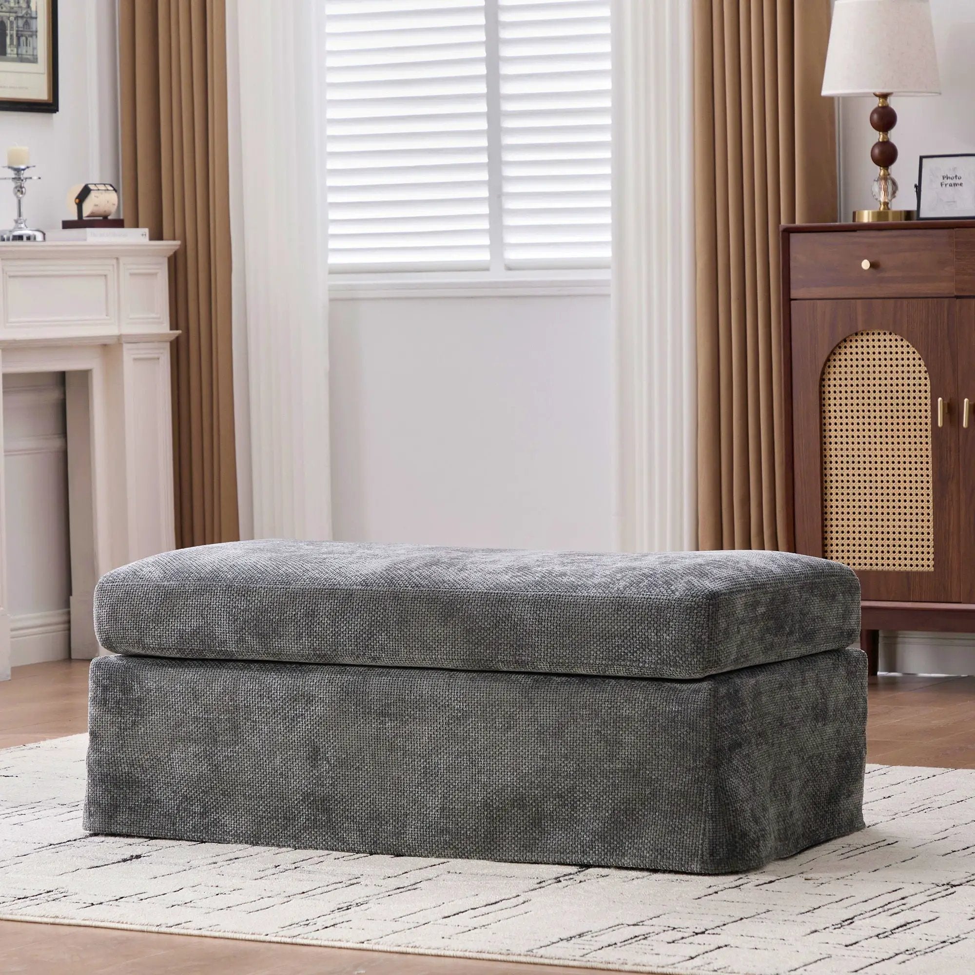 Wide Modern Upholstered Ottoman Foot Stool by Unique Piece Furniture