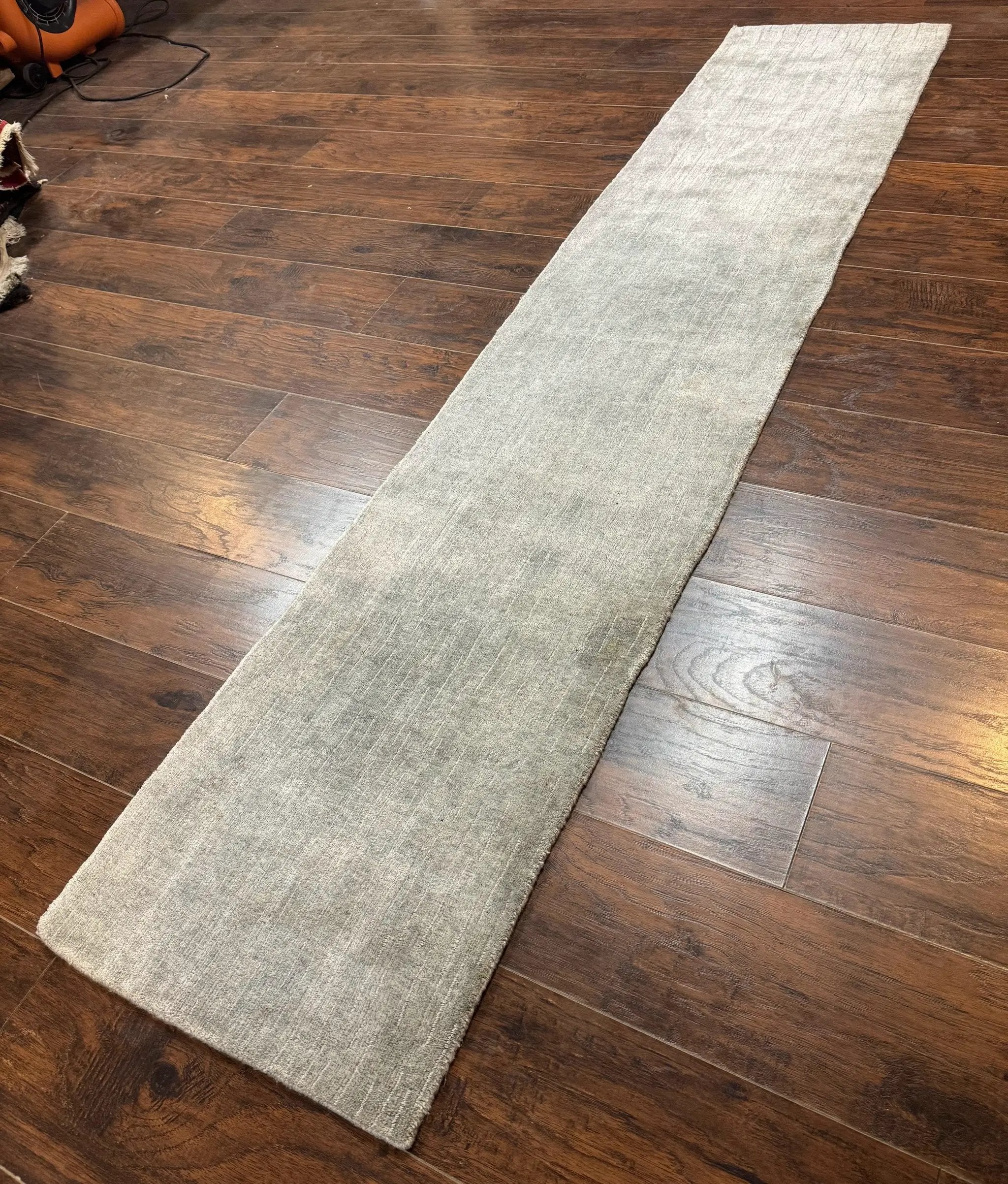 Modern Tibetan Runner Rug 1.9 x 8.6, Wool and Silk Highlights, Gray/Silver, Narrow Runner for Hallway or Kitchen by Jewel Rugs
