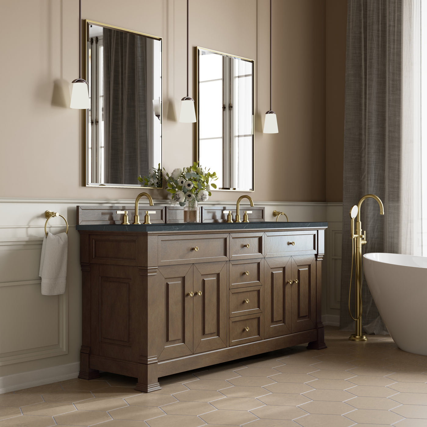 James Martin Brookfield 72" Double Bathroom Vanity, Pecan, view 30