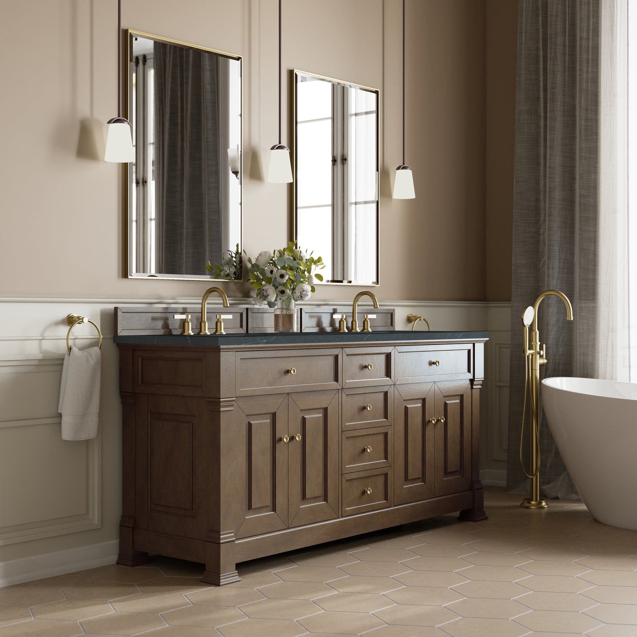 James Martin Brookfield 72" Double Bathroom Vanity, Pecan, view 30