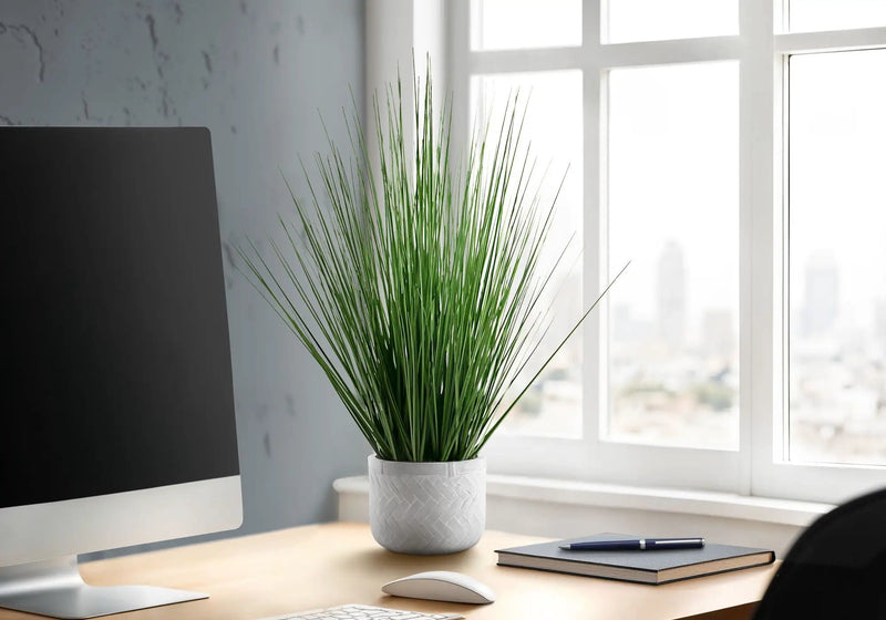21" Tall, Artificial Plant, Grass, Indoor, Faux, Fake, Table, Greenery, Potted, Real Touch, Decorative - Green / White by Unique Piece Furniture