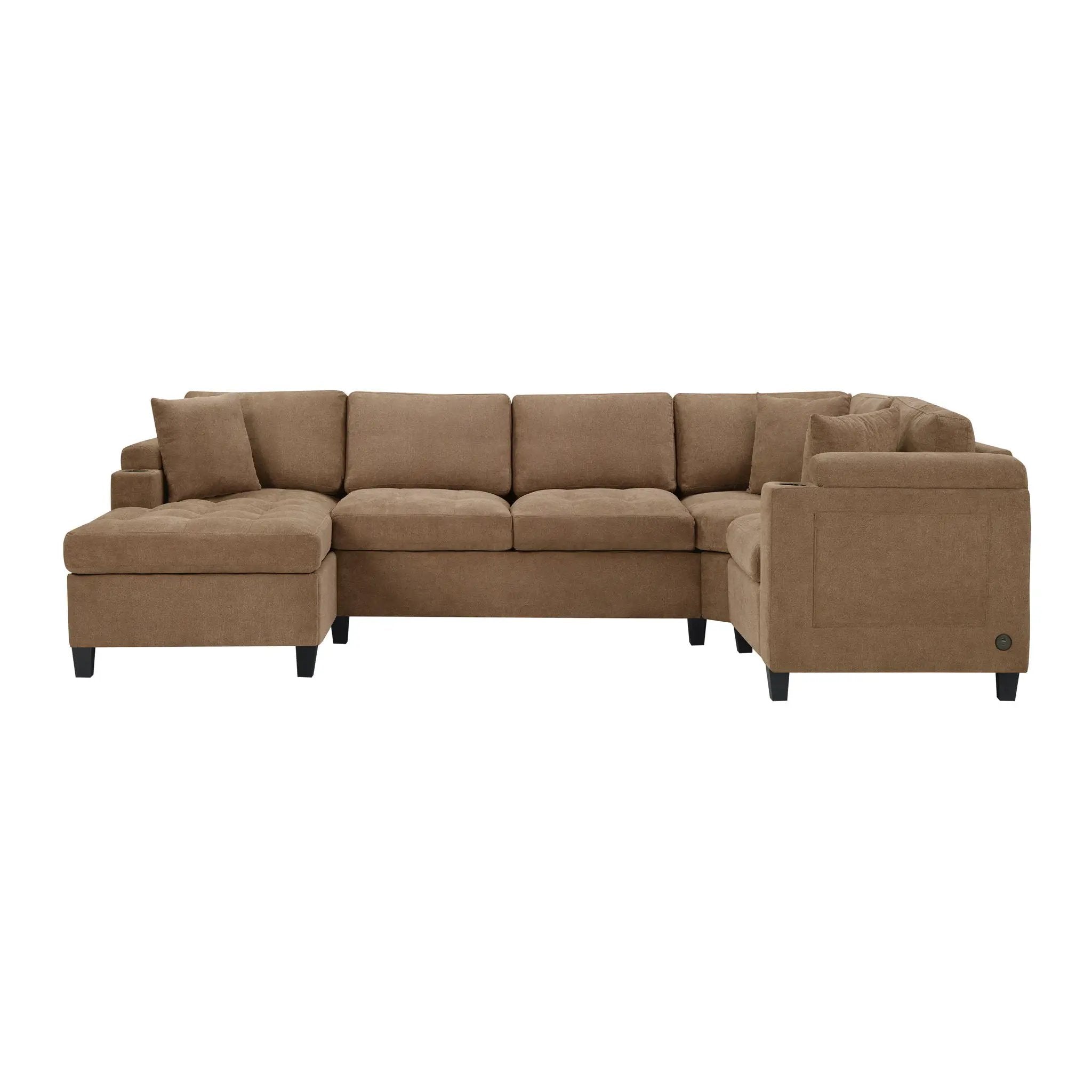U Shaped Sectional Sofa, Corner Living Room Couch With Built In Cup Holders, Storage, USB Ports by HouseOfZazla