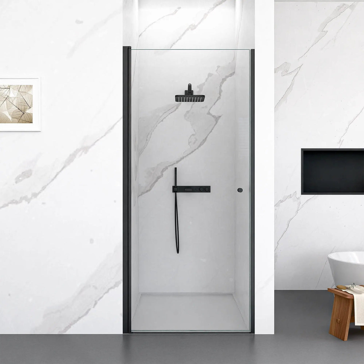 Semi Frameless Circular Pivot Shower Door with 1/4" Tempered Glass by HouseOfZazla