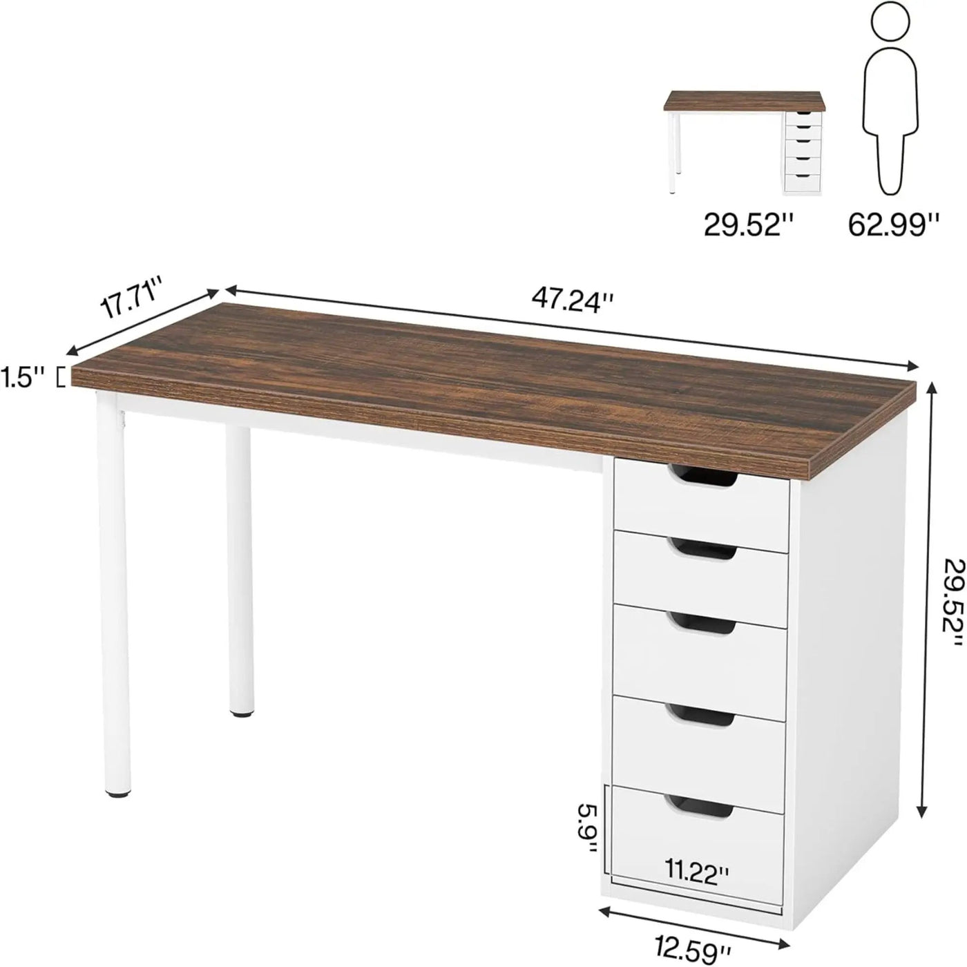 Computer Desk With 5 Drawers, Reversible Cabinet Design by HouseOfZazla