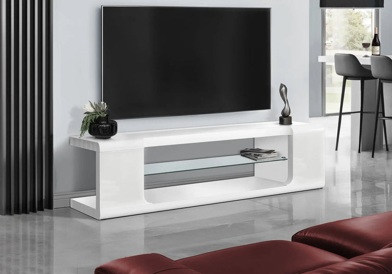 TV Stand, Console, Media Entertainment Center, Storage Shelves, Glossy Contemporary & Modern - White by Unique Piece Furniture