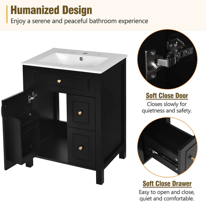 Elegant Bathroom Vanity With Ceramic Sink, Soft Close Doors And Drawers, Double Storage Racks by HouseOfZazla