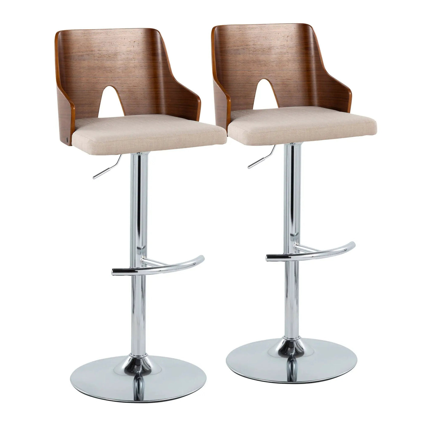 Ariana - Mid Century Modern Adjustable Barstool Stool With Swivel With Rounded T Footrest (Set of 2) by HouseOfZazla