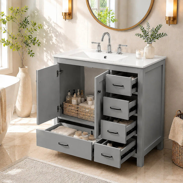 36" Gray Bathroom Vanity with Ceramic Sink Combo