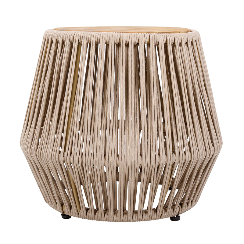 Acacia Wood Side Table with Beige Rope Base by HouseOfZazla