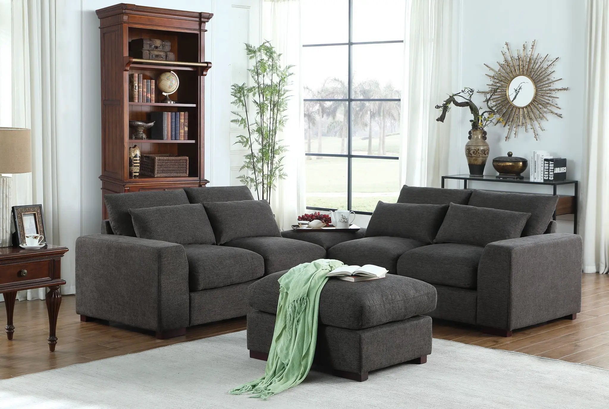 Tatman - Linen Blend Sectional With 2 Ottomans - Dark Gray by Unique Piece Furniture