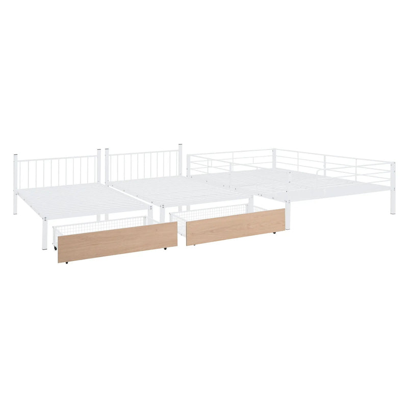 Triple Bunk Bed With Drawers, Multi-Functional Frame With Desks And Shelves In The Middle by HouseOfZazla