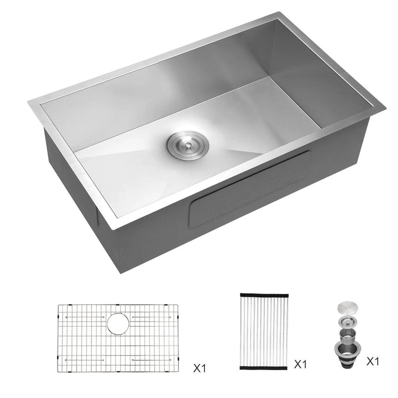 32" Undermount Kitchen Sink With, Single Bowl - Brushed Nickel by HouseOfZazla