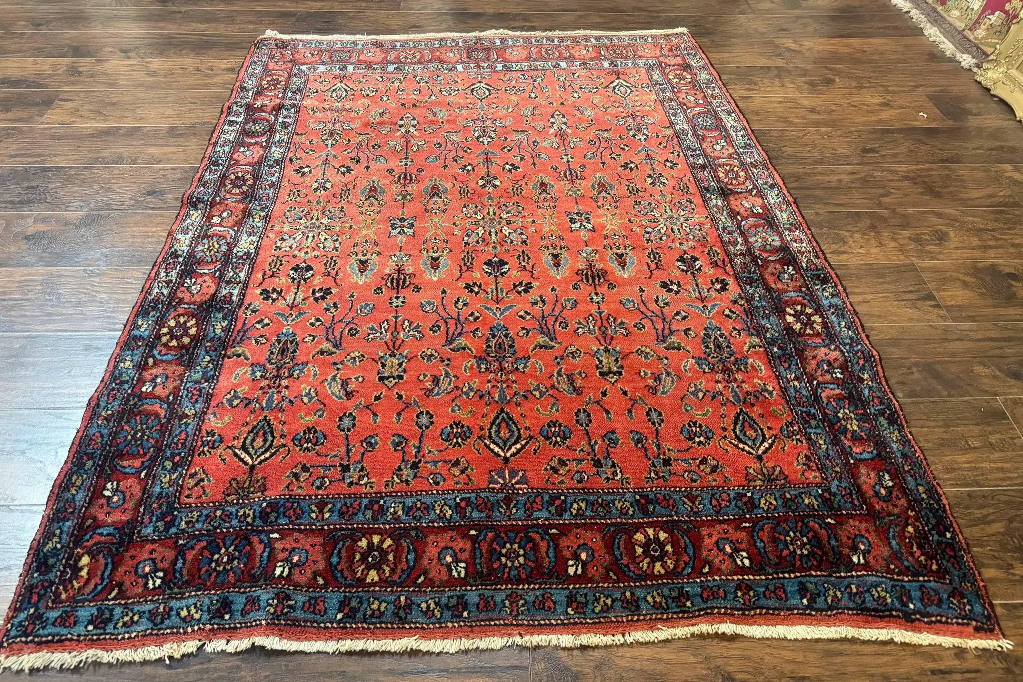 Antique Persian Tribal Rug 5 x 6.6, Tomato Red, Hamadan Angelas Rug by Jewel Rugs