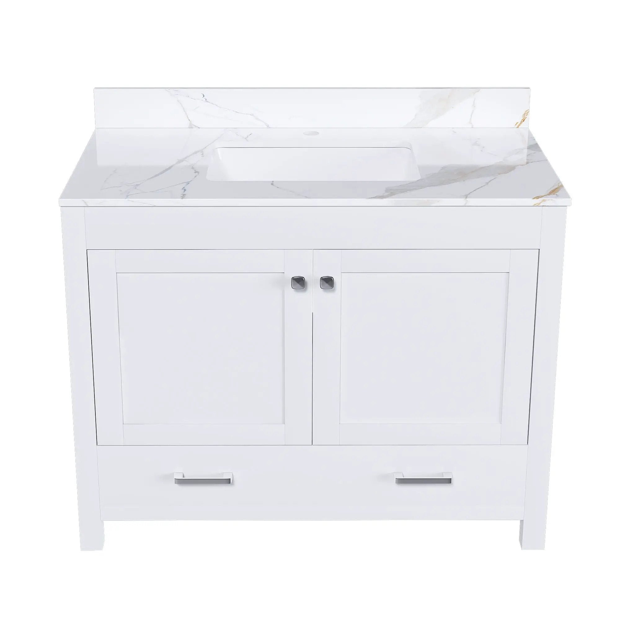 43" Bathroom Vanity, Multi Functional Cabinet, Doors And Drawer - White by Unique Piece Furniture