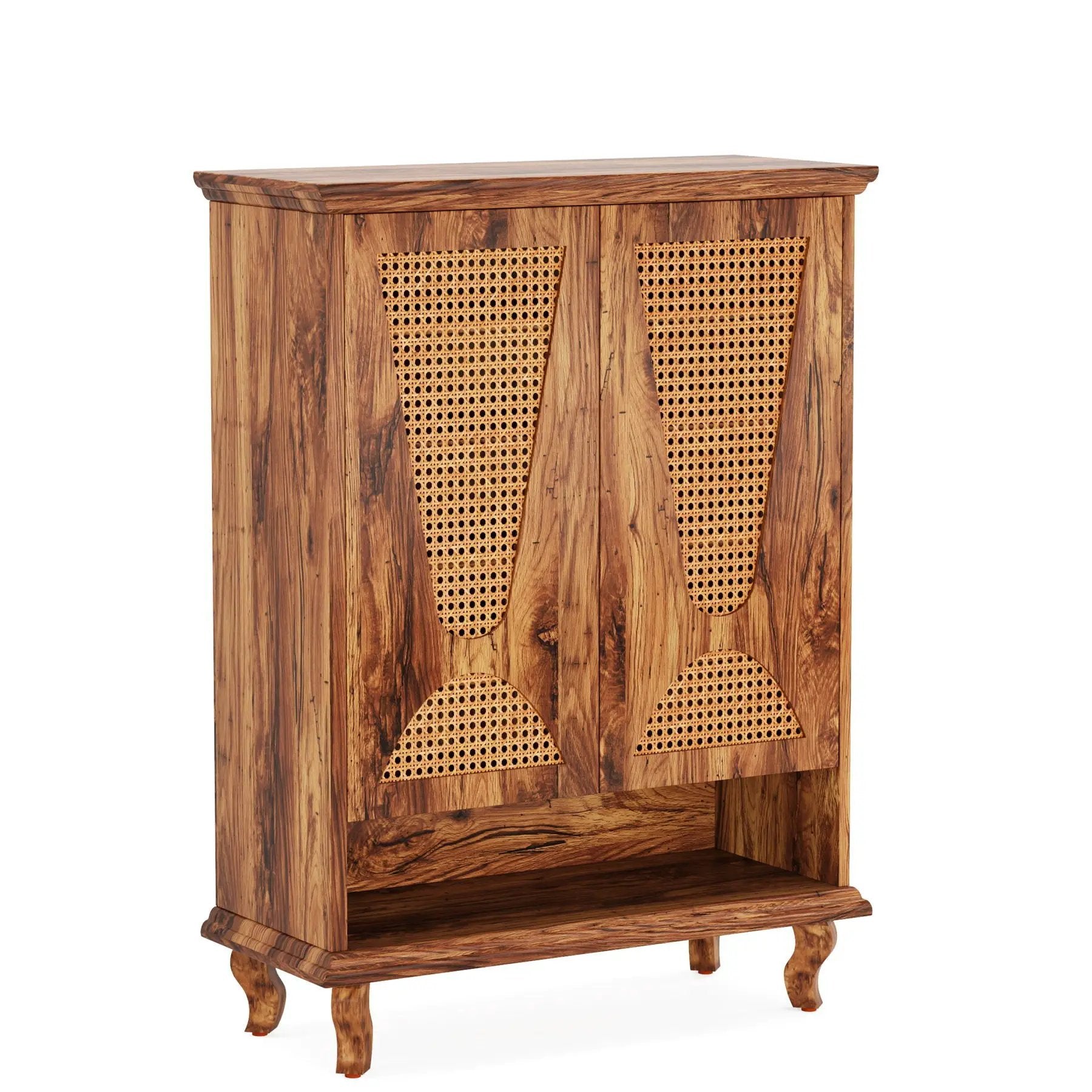 Shoe Cabinet With 5 Tier Freestanding Organizer, Ventilated Doors - Natural Wood by HouseOfZazla