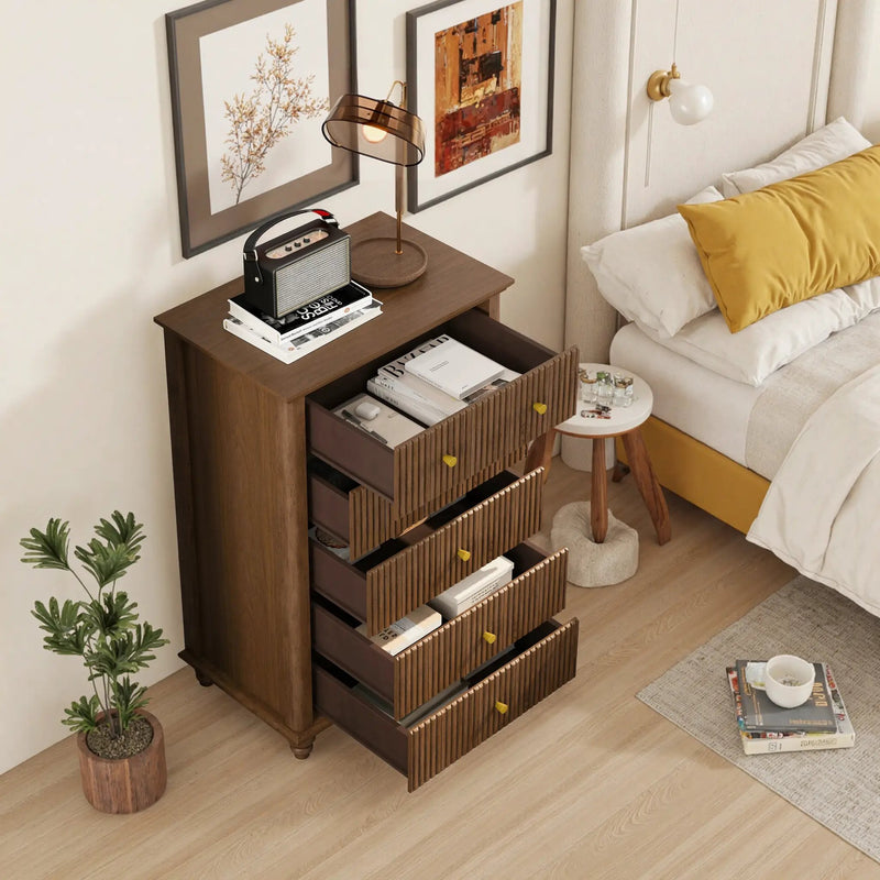 Fluted 5 Drawer Dresser, 45 Inch Tall Modern Chest of Drawers by HouseOfZazla