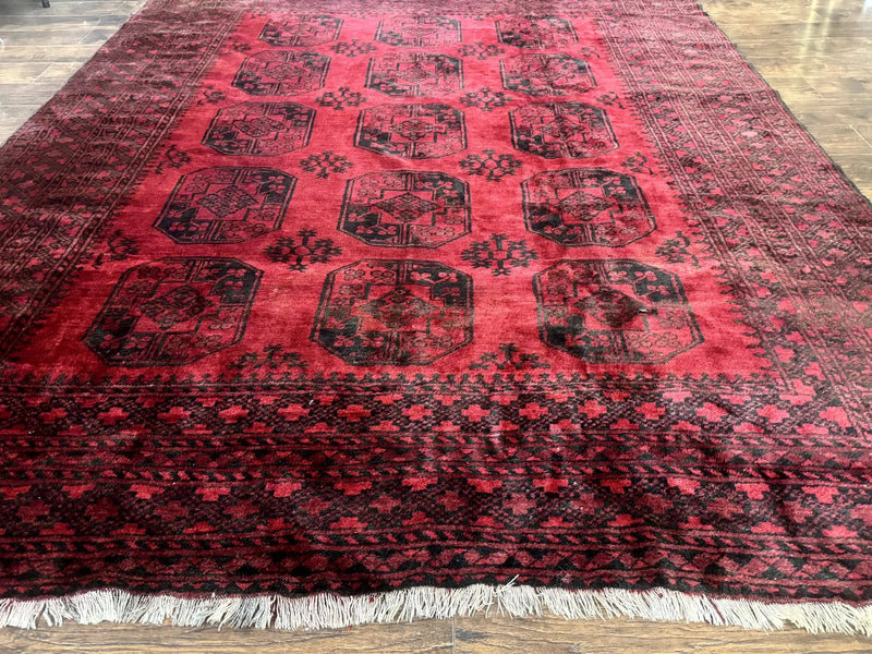 Afghan Turkoman Rug 9x10, Red Beshir Carpet, Tribal, Wool, Antique by Jewel Rugs