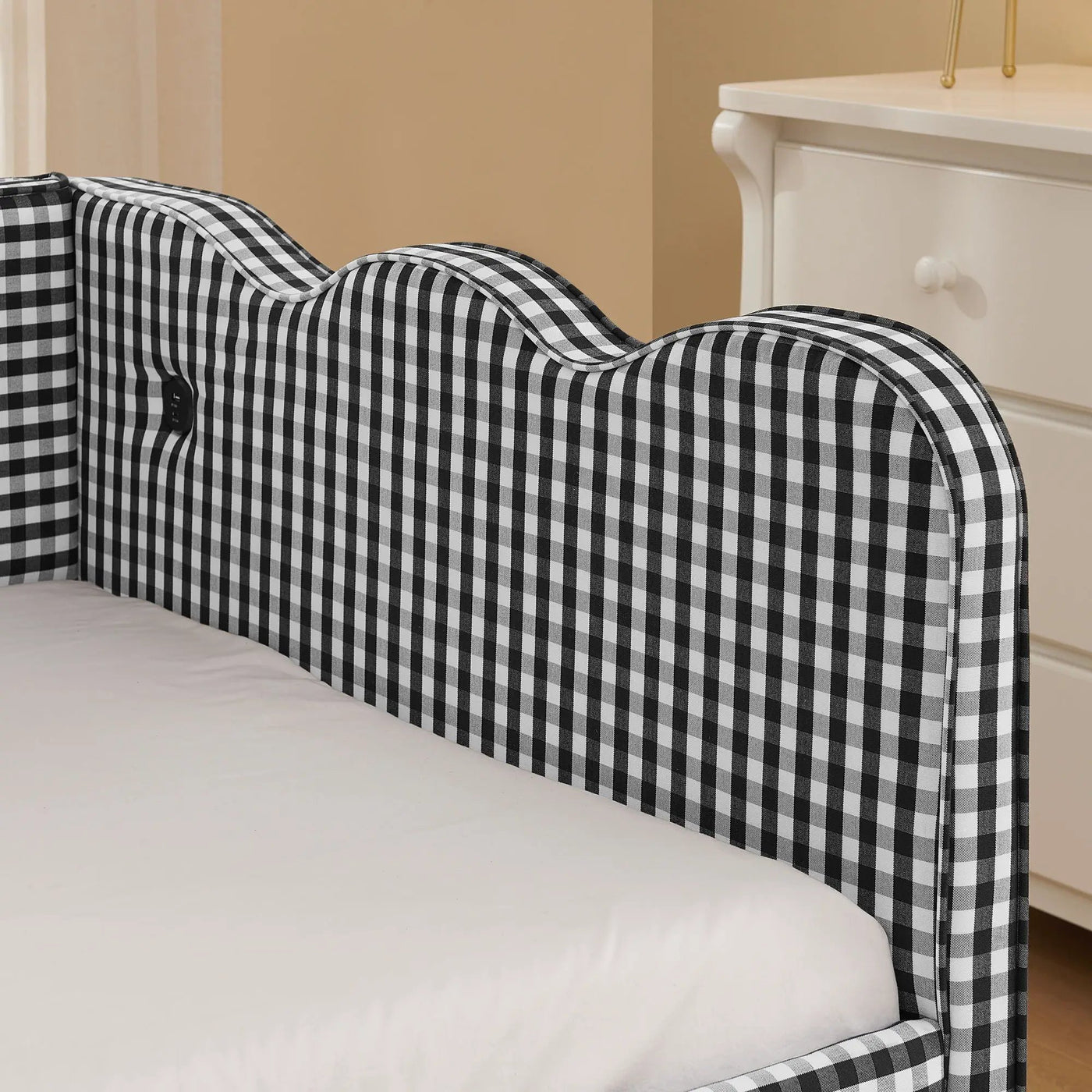 Gingham Daybed With USB Charging Port, Wave Shaped Design by Unique Piece Furniture
