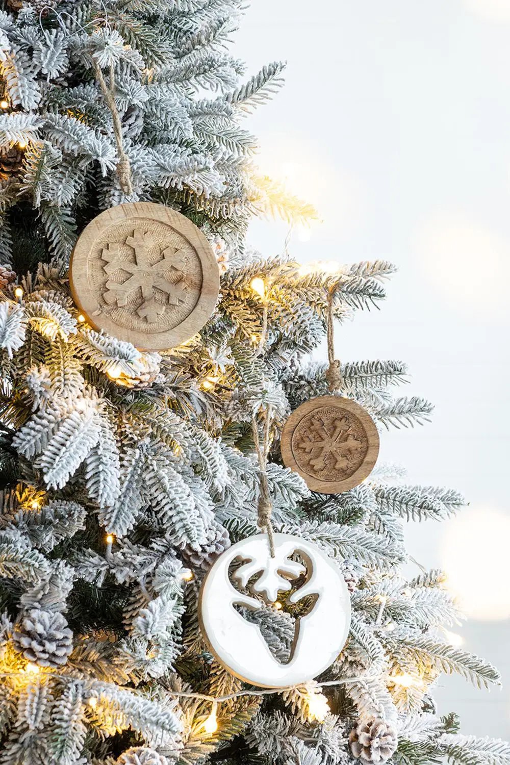 Wooden Hanging Circle With Snowflake Cut Decorative Hanging Christmas Tree Ornaments For Holiday Party Decorations (Set of 12) - Multi by HouseOfZazla