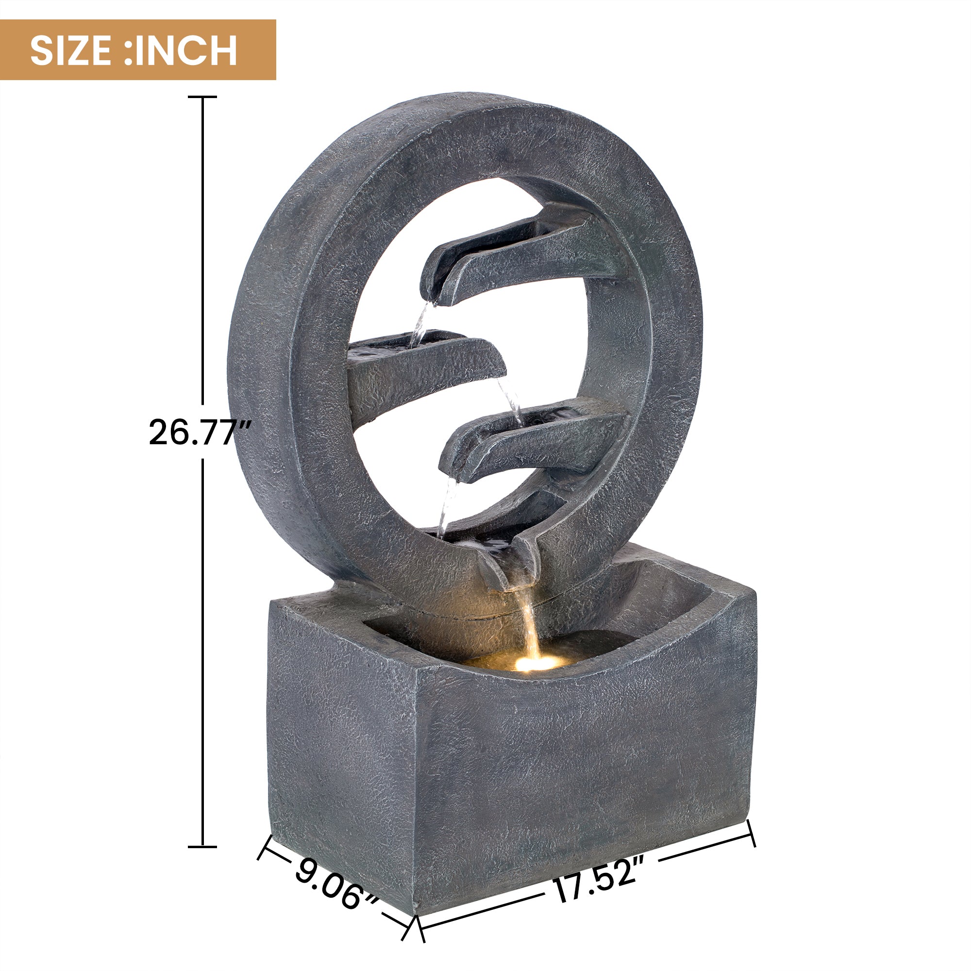 26.77'H Gray Circular Polyresin Outdoor Water Fountain with LED Light by HouseOfZazla