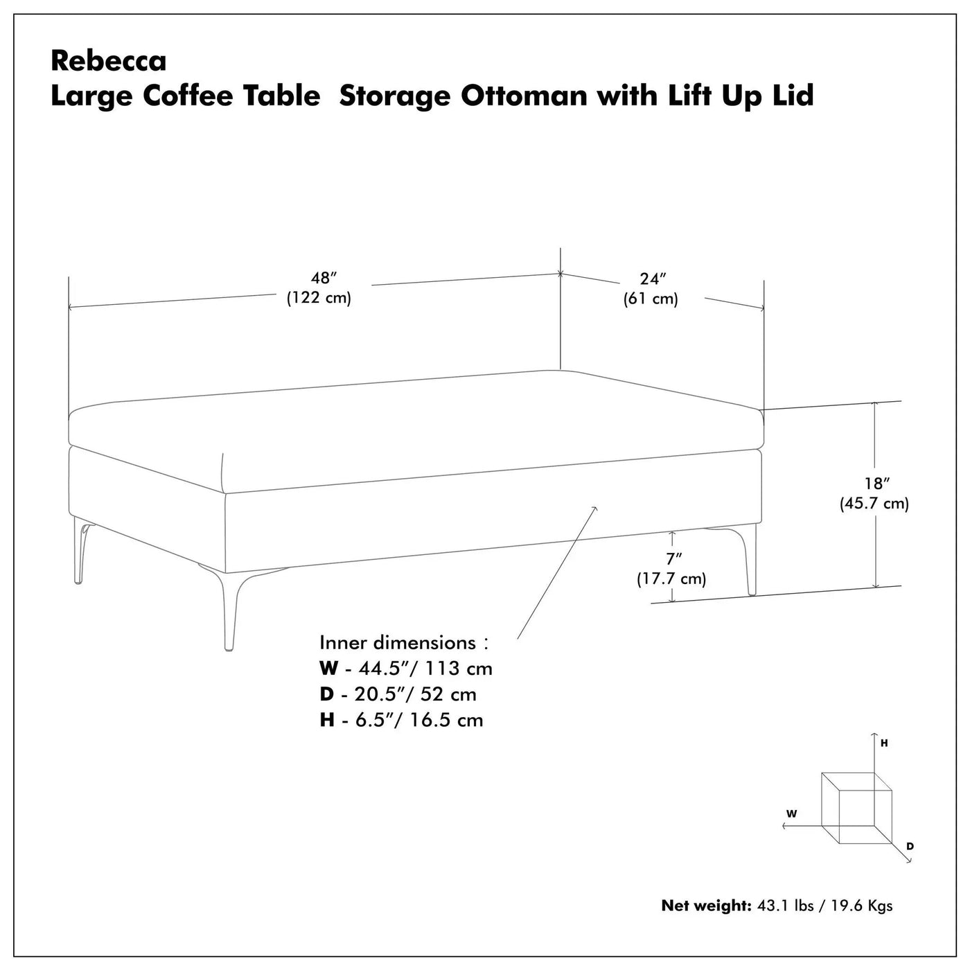 Rebecca - Multifunctional Coffee Table Storage Ottoman With Lift Up Lid by Unique Piece Furniture