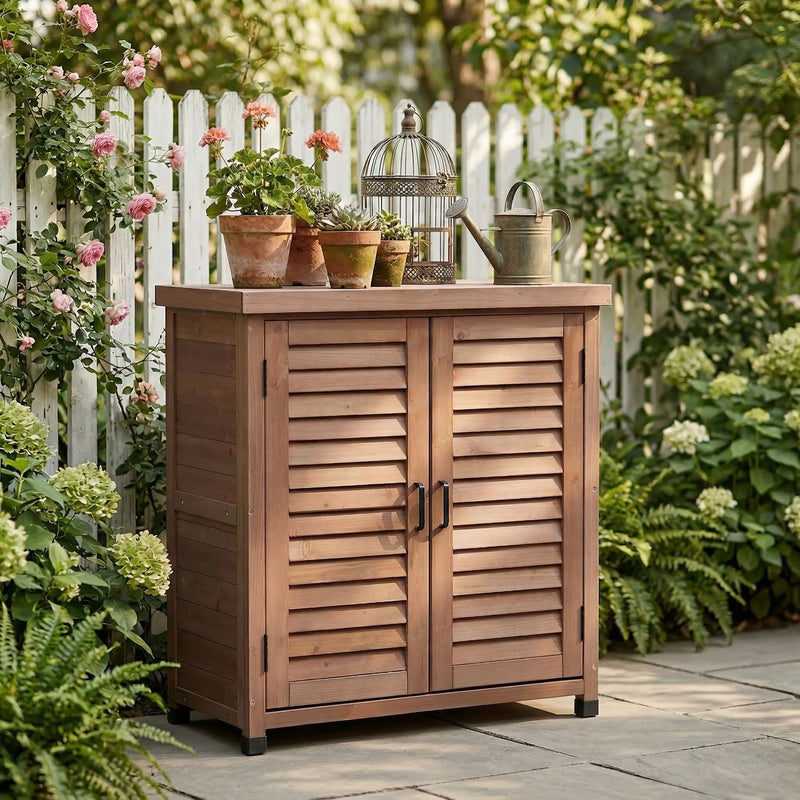 Potting Bench With Storage Cabinet And Metal Table Top For Outdoor by HouseOfZazla
