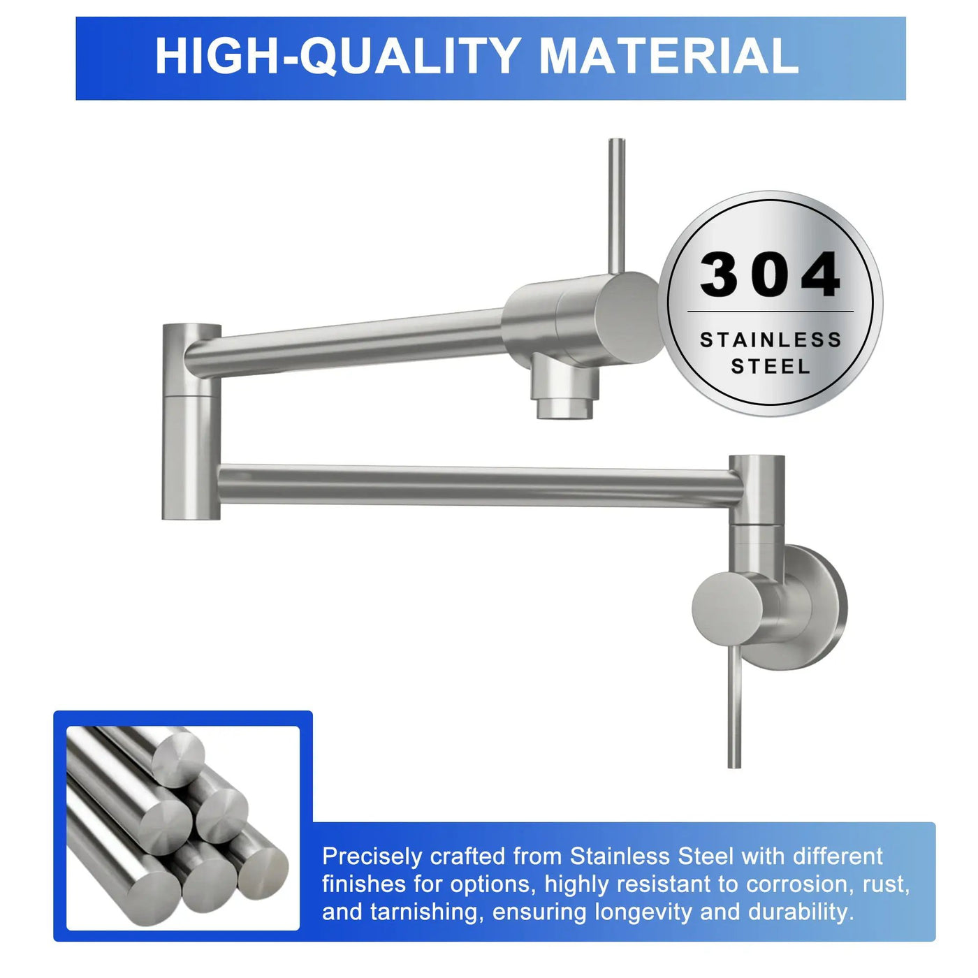 Modern Design Pot Filler Faucet Wall Mount Kitchen Sink, Folding Stretchable by HouseOfZazla