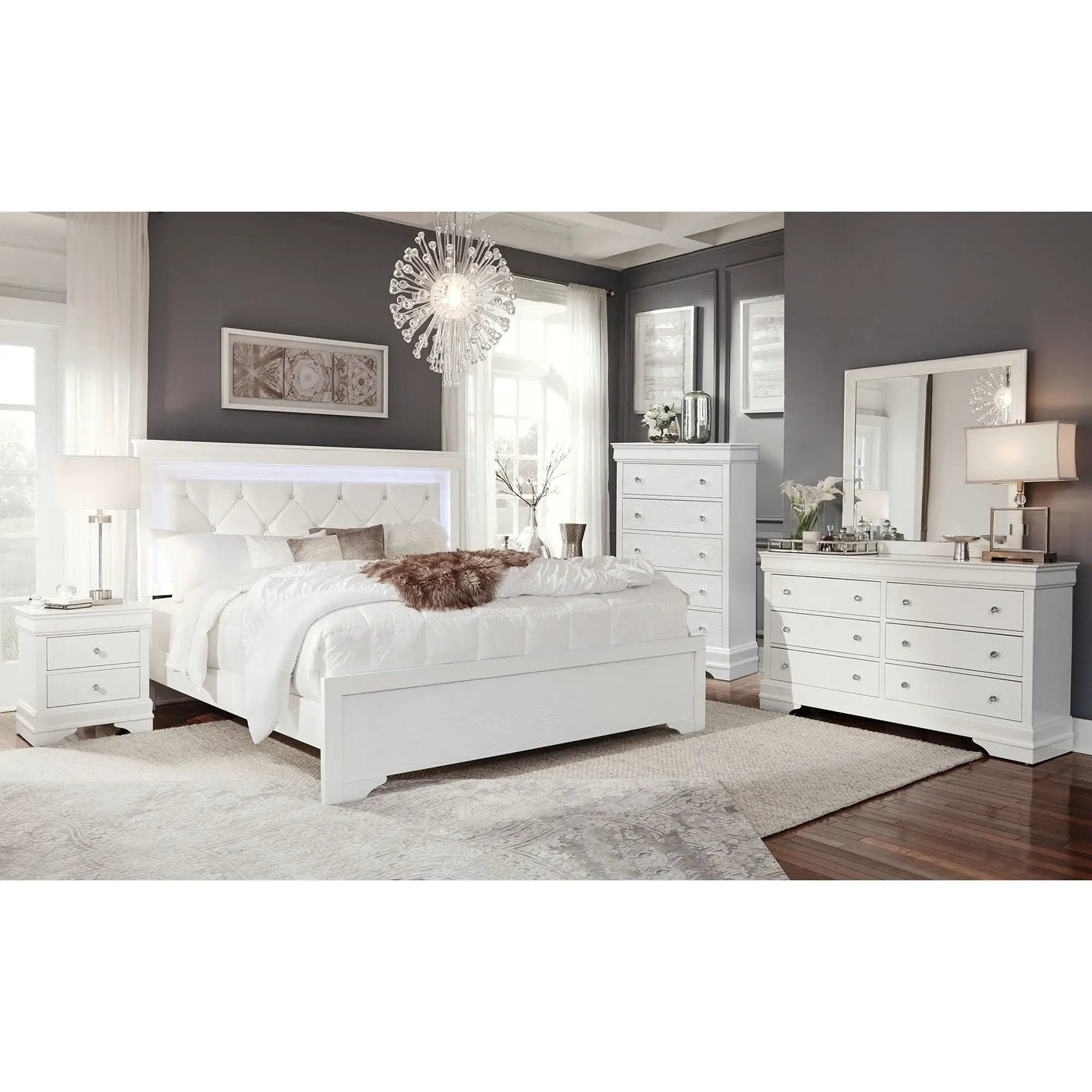Shaker - Bed With LED Lighting And Crystal Inspired Tufted Headboard by HouseOfZazla