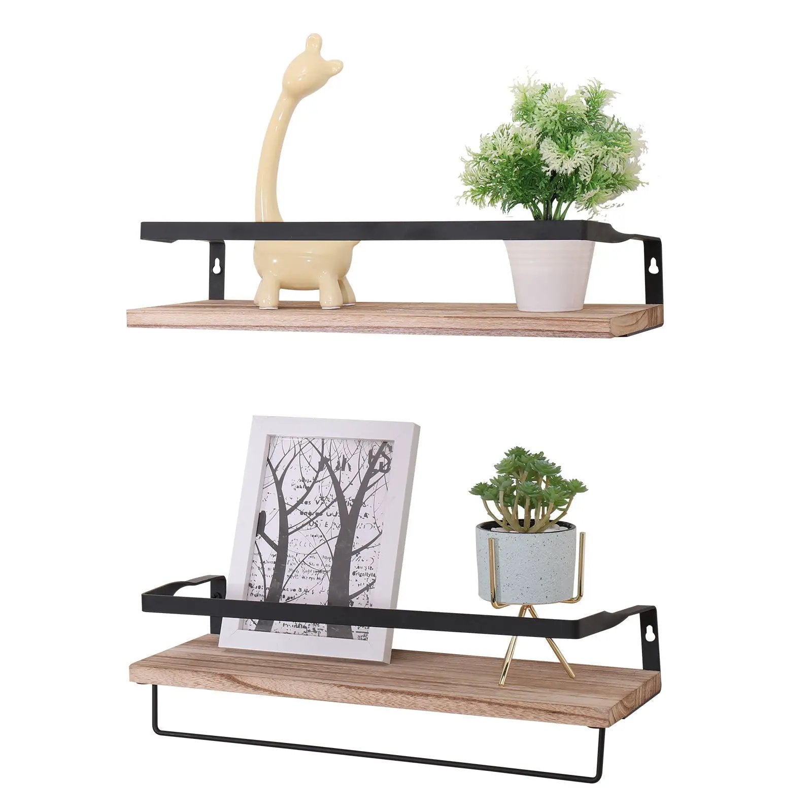 Floating Shelves, Long Wall Shelves (Set of 2) Wall Mounted Shelves With Brackets For Bedroom - Natural Wood by Unique Piece Furniture