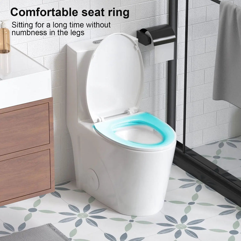 Glossy Tornado Flush 1 Piece Toilet With Dual Flush, Soft Close Seat - Gloss White by HouseOfZazla