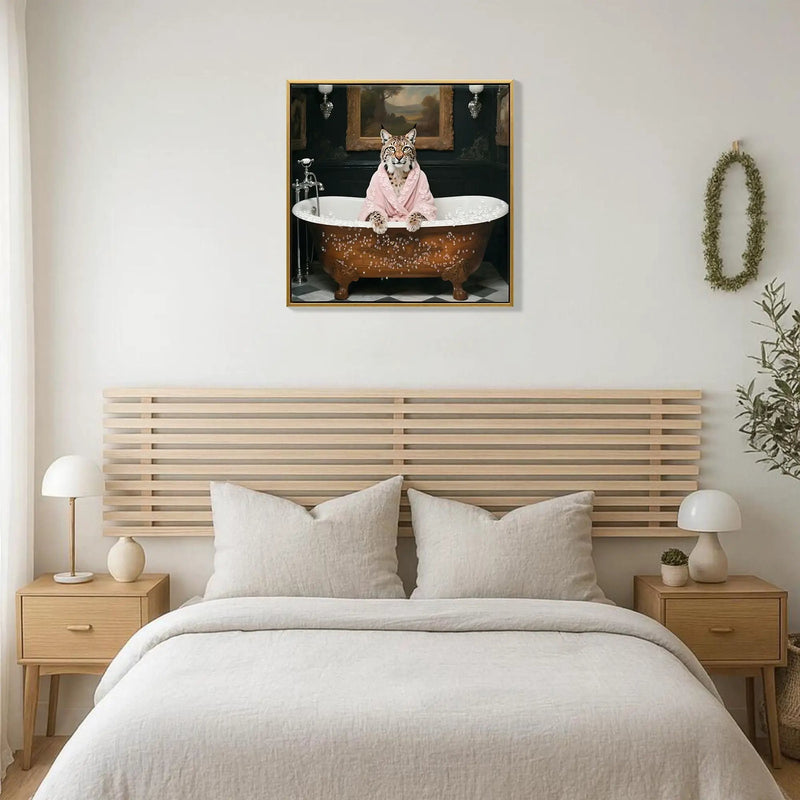 Tiger In Bathtub Wall Art Print Poster, Bathroom Decor Posters Prints For Restroom - Pink / White by Unique Piece Furniture