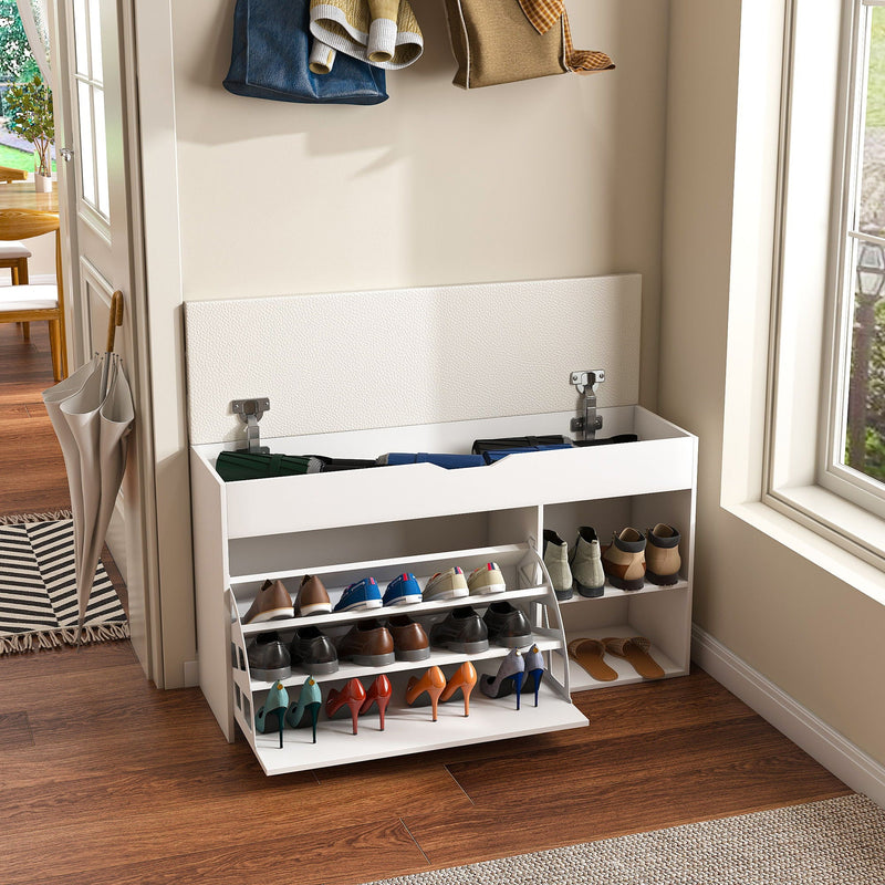 Modern Design Entryway Bench With Adjustable 3 Tier Flip-Up Drawers And Hidden Cabinet - White by Unique Piece Furniture