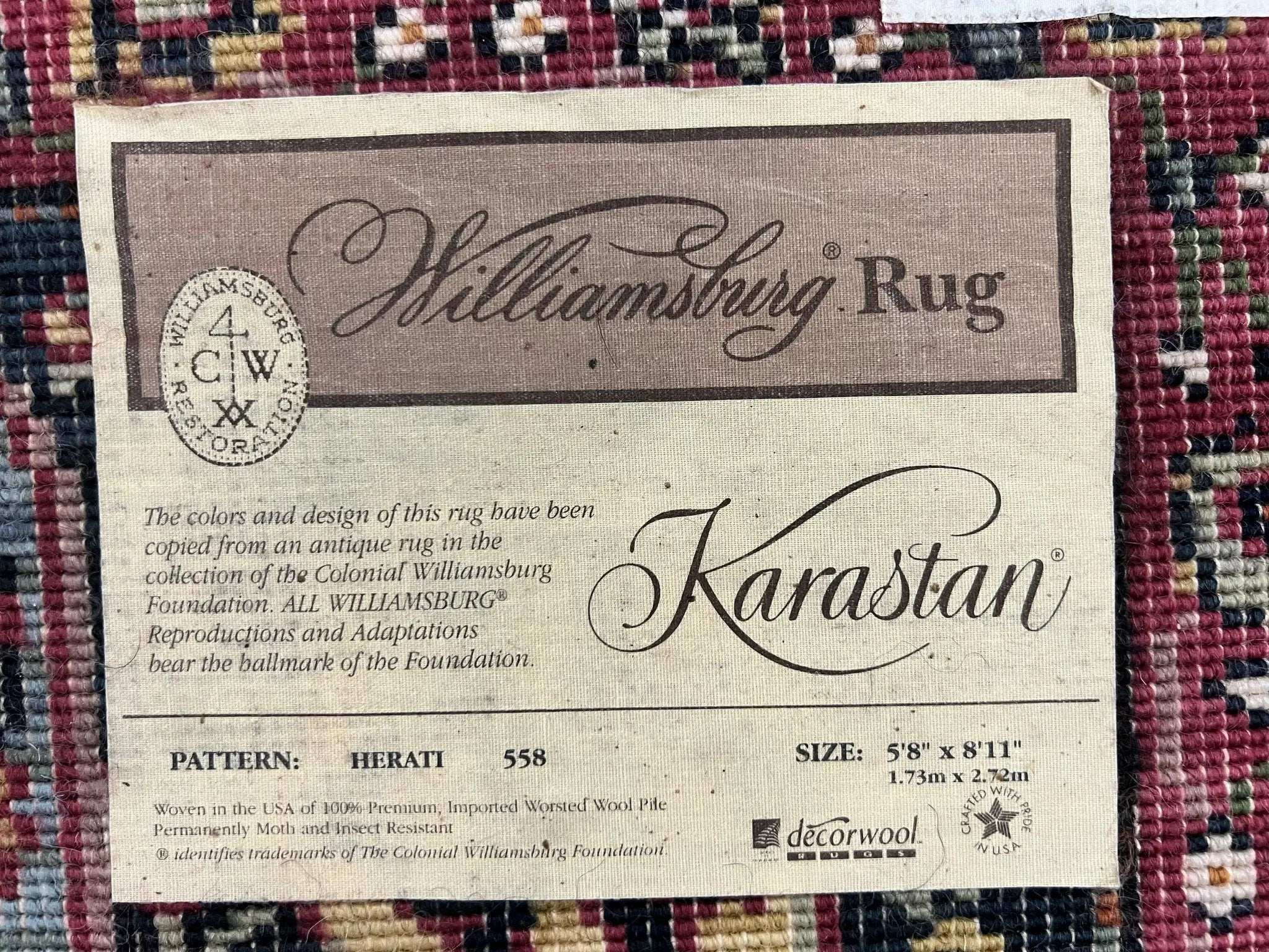 Karastan Rug 6x9, Williamsburg Herati #558, Wool Karastan Carpet, Vintage Karastan Persian Area Rug, Wool Pile by Jewel Rugs