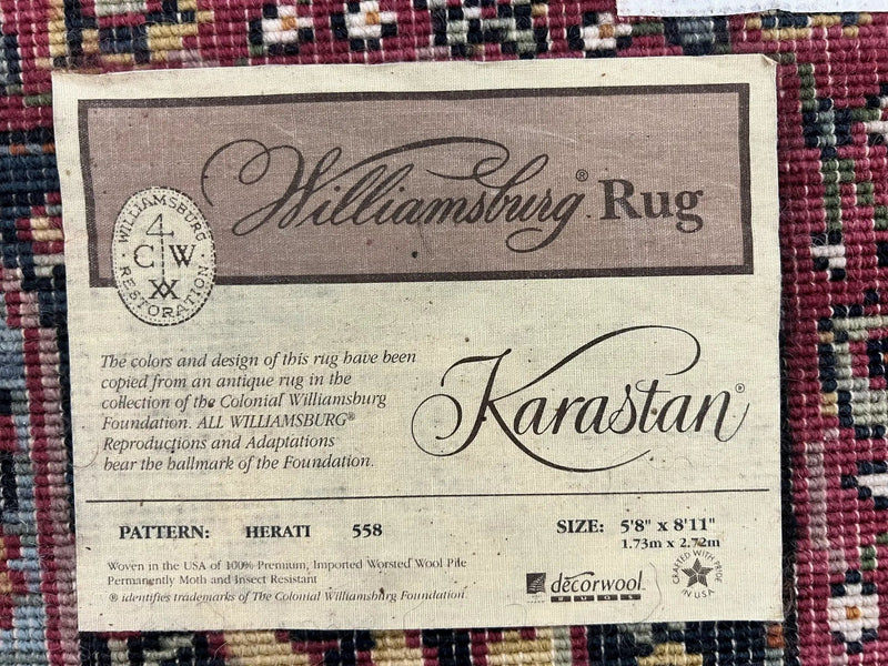 Karastan Rug 6x9, Williamsburg Herati #558, Wool Karastan Carpet, Vintage Karastan Persian Area Rug, Wool Pile by Jewel Rugs
