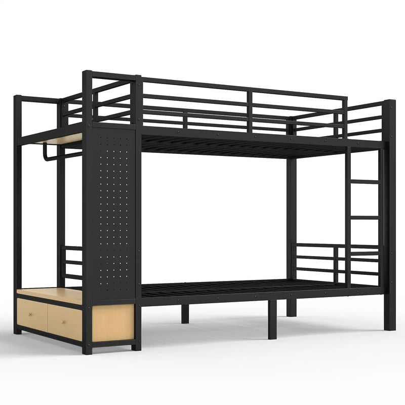 Twin XL Over Twin XL Metal Bunk Bed with Storage Shelves by HouseOfZazla