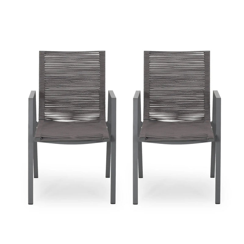 Outdoor Modern Aluminum Dining Chair Set With Rope Sea (Set of 2) by HouseOfZazla