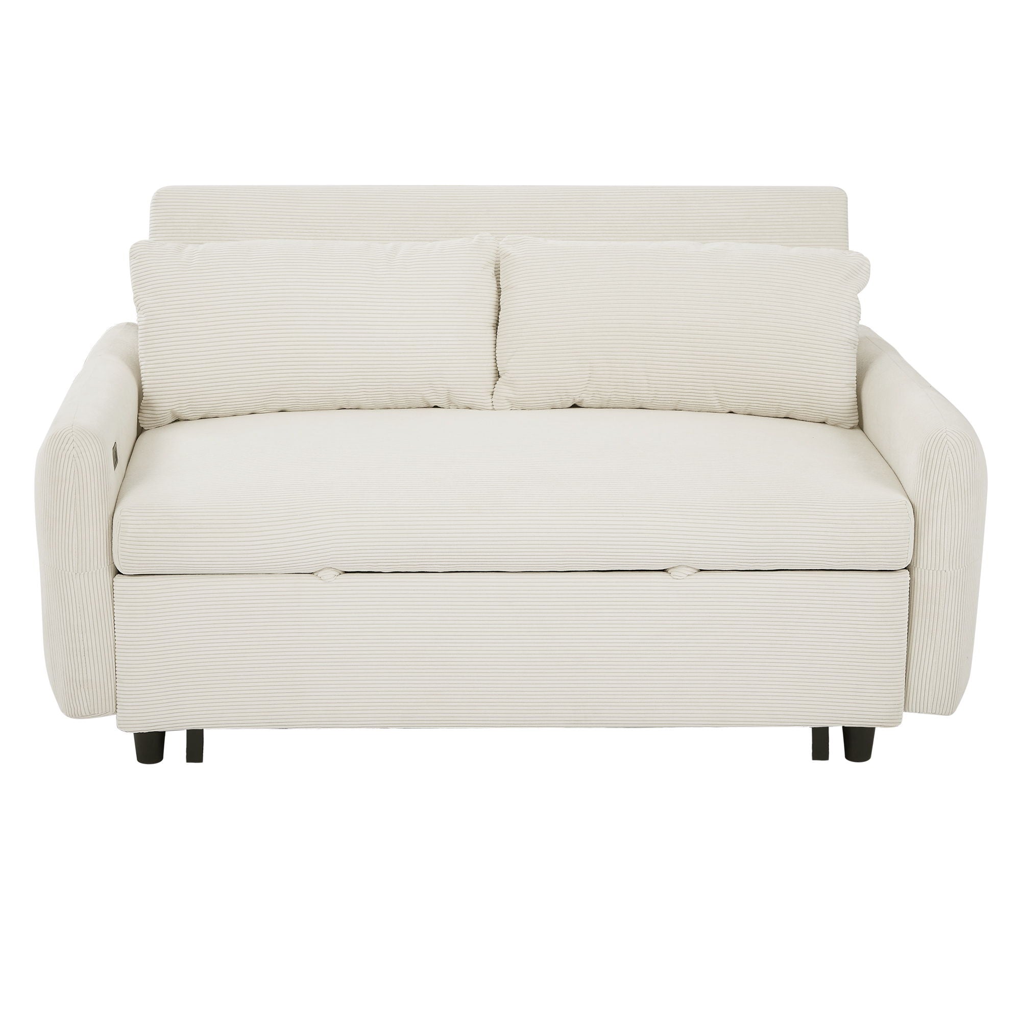 Pull-Out 2 Seat Modern Sleeper Sofa With 2 Throw Pillows And USB Ports by HouseOfZazla
