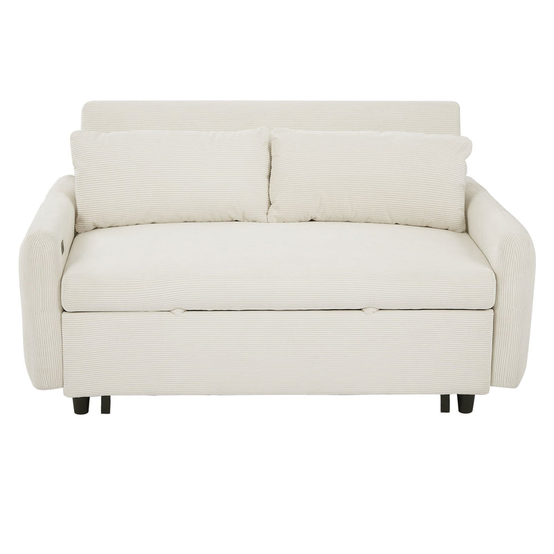 Pull-Out 2 Seat Modern Sleeper Sofa With 2 Throw Pillows And USB Ports by HouseOfZazla