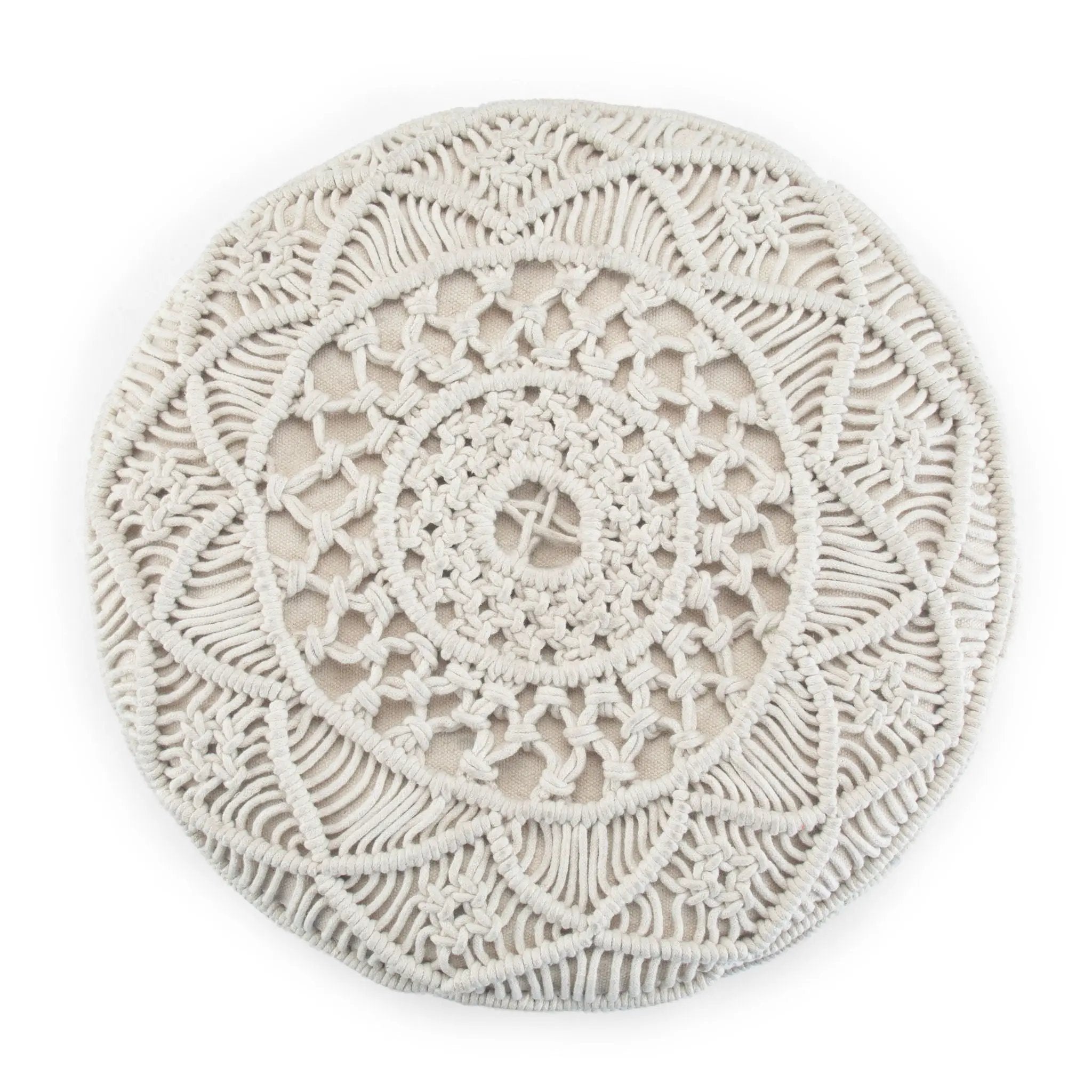 Coates - Round Macrame Pouf - Natural by Unique Piece Furniture