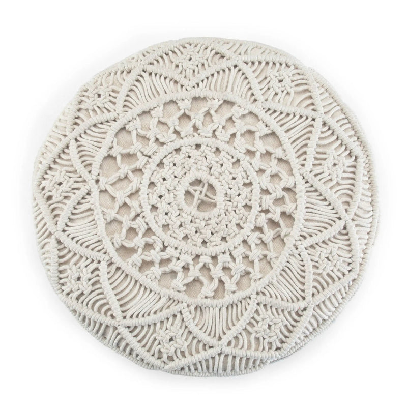 Coates - Round Macrame Pouf - Natural by Unique Piece Furniture