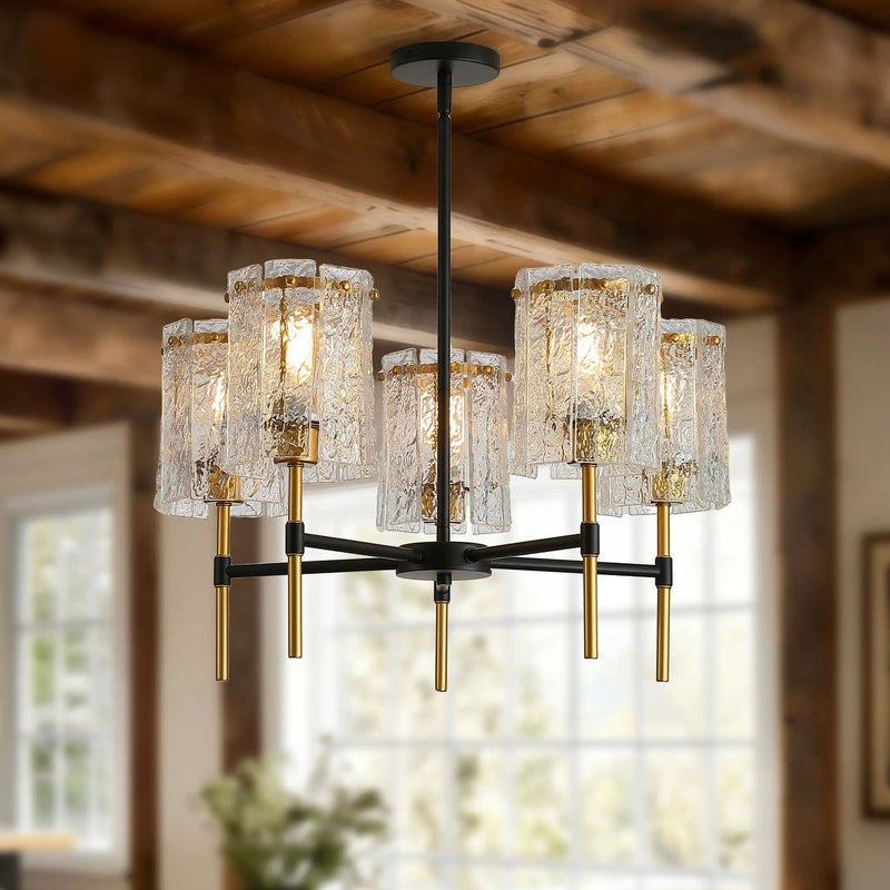 5 Light Chandelier, Textured Glass Pendant Light, (Not Including The Bulb) For Living Room - Black / Gold by HouseOfZazla