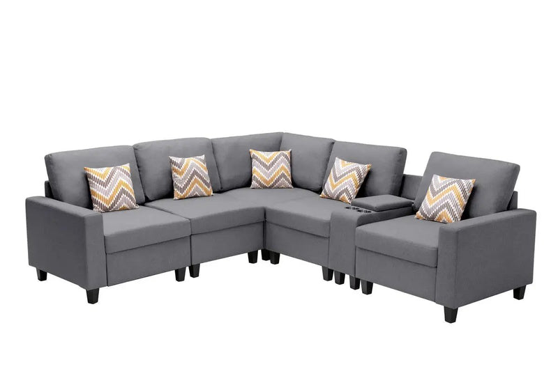 Nolan - Fabric 6 Piece Sectional Sofa With Pillows And Interchangeable Legs by HouseOfZazla