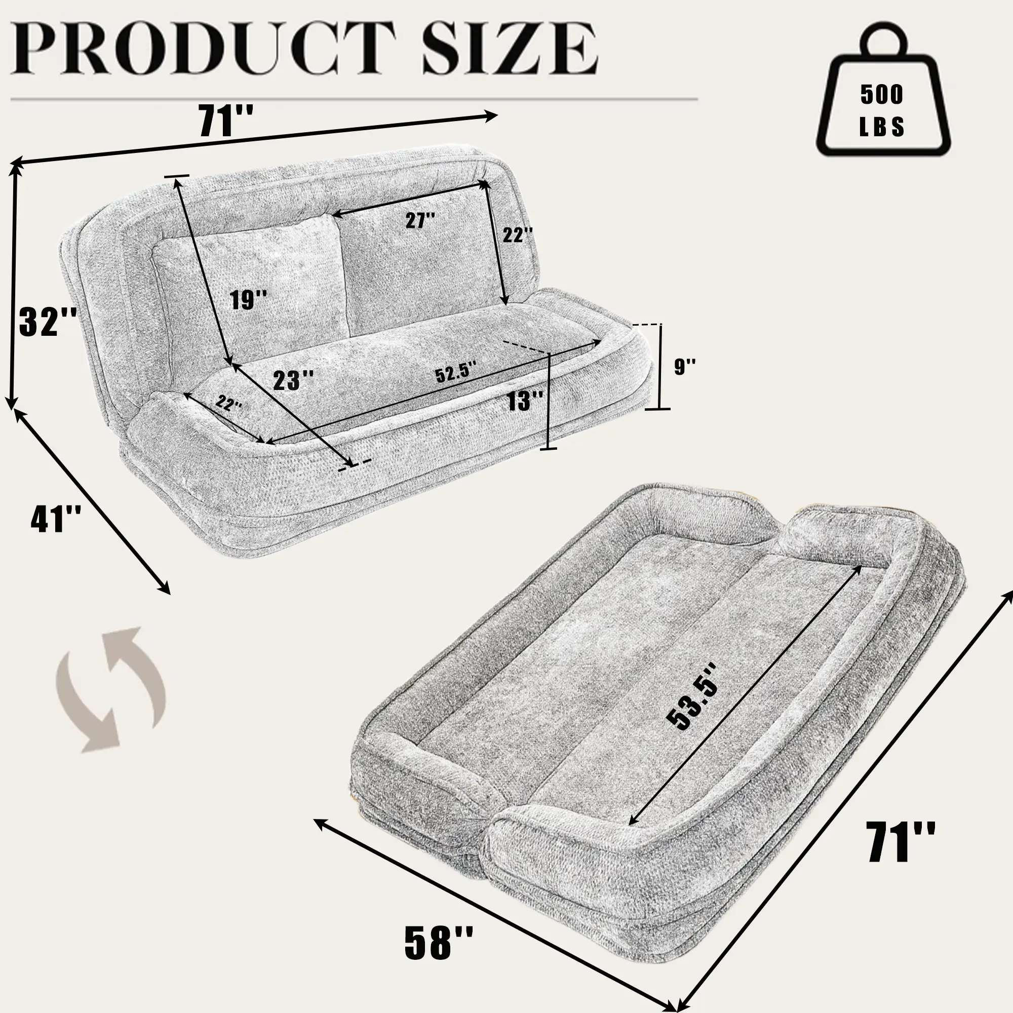 Double Human Dog Bed Loveseat - Extra Large Floor Couch by HouseOfZazla