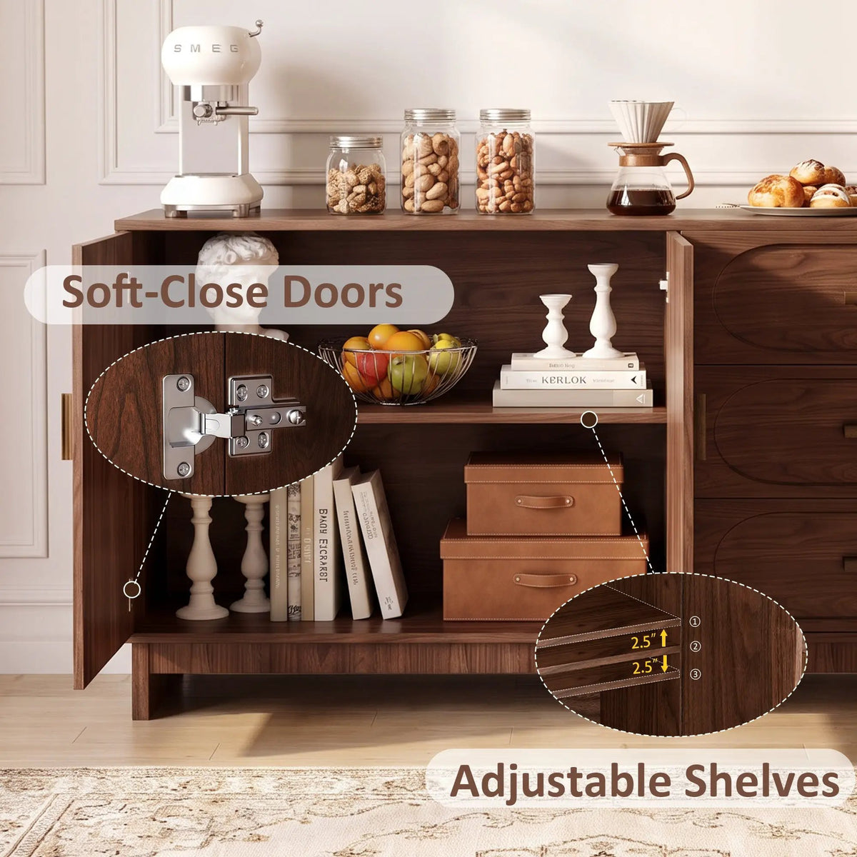 59.1" Buffet Sideboard with 2 Doors and 3 Drawers by HouseOfZazla