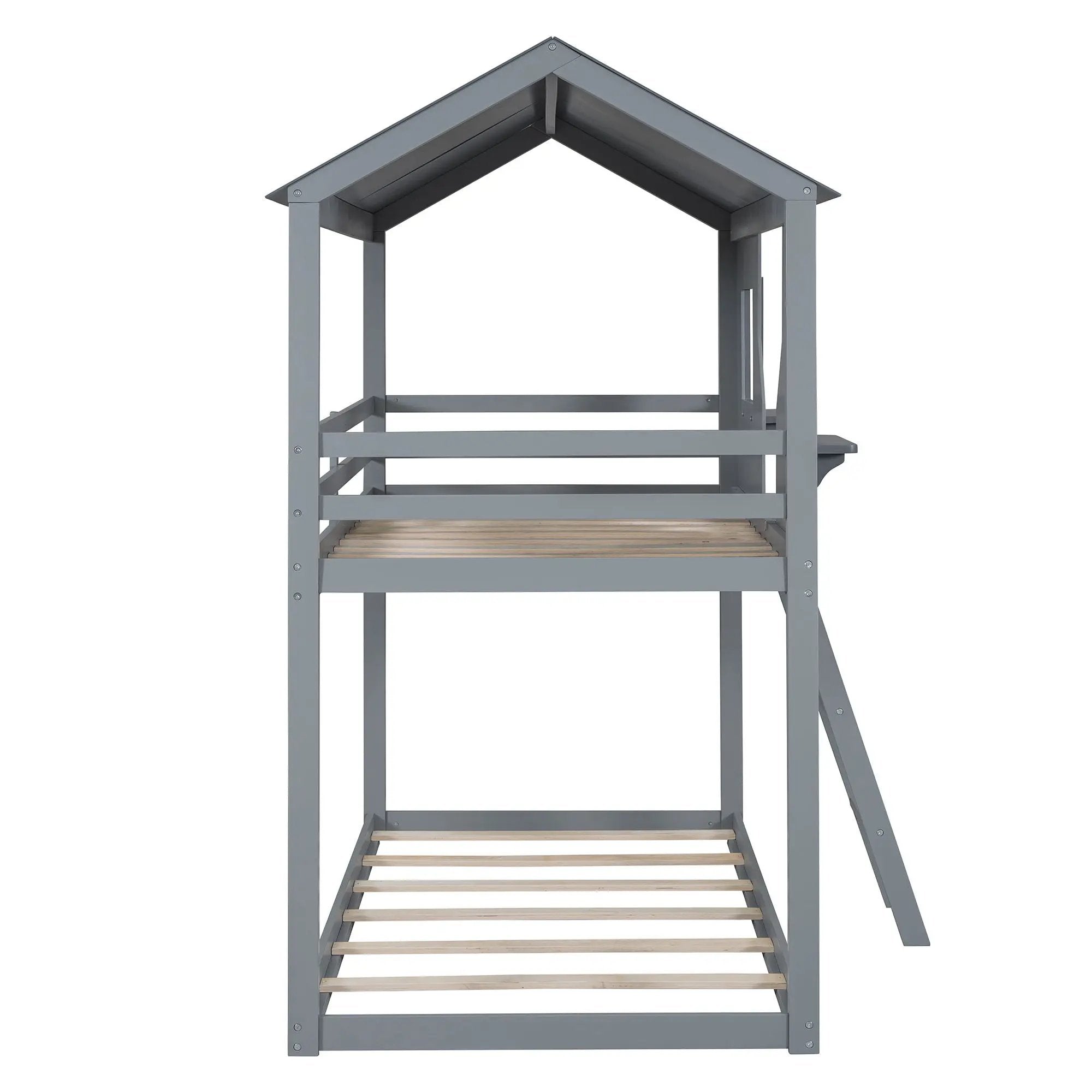 Twin Over Twin Bunk Bed With Roof, Window, Guardrail, Ladder by HouseOfZazla