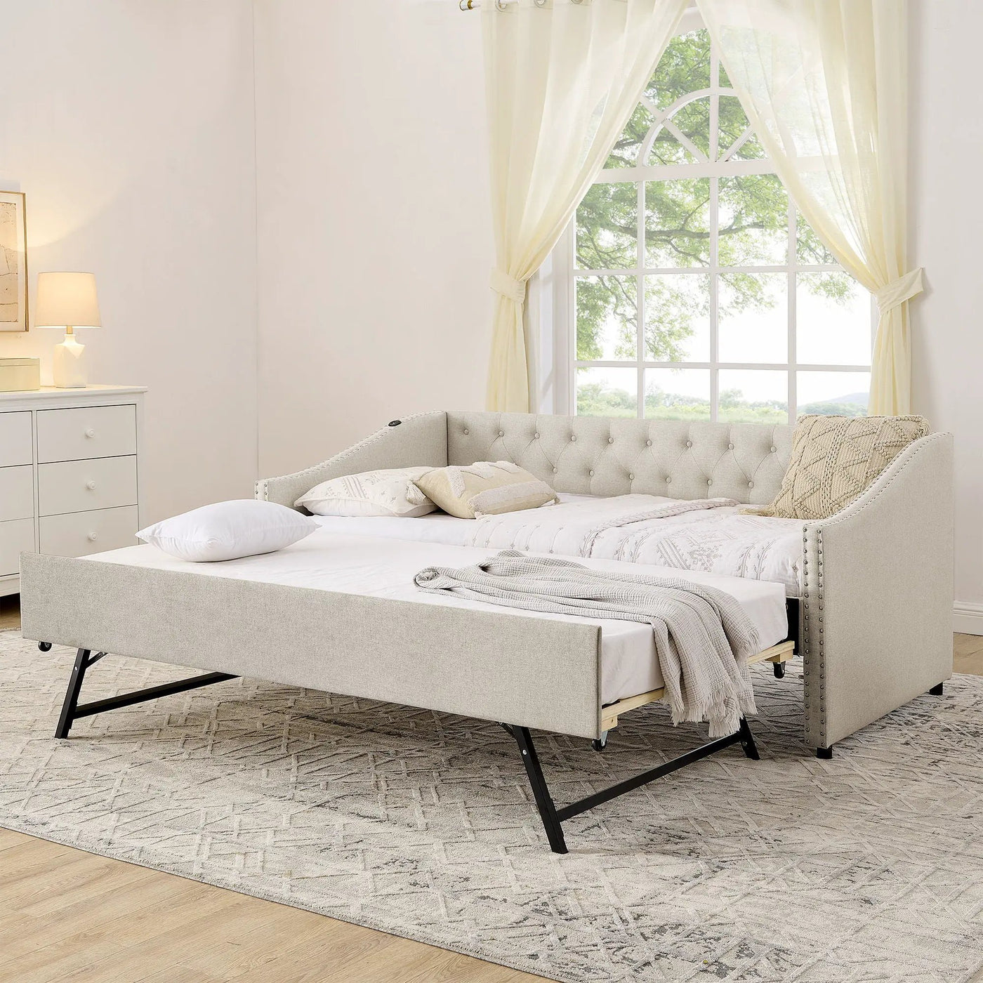 Upholstered Daybed With USB Charging & Pull Out Bed by HouseOfZazla